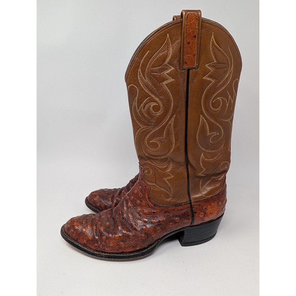 Dan Post Boots Mens 9.5 D Brown Ostrich Leg Cowboy Western Leather